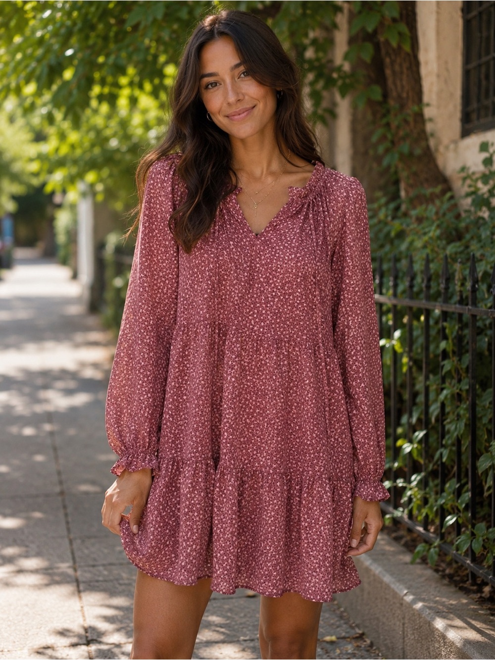 Dress Forum Mauve Floral Long-Sleeve Mini Dress